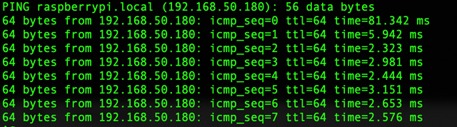 Respuesta PING raspberrypi