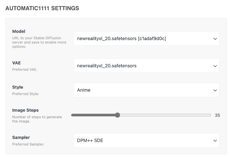 AUTOMATIC1111 SETTINGS
