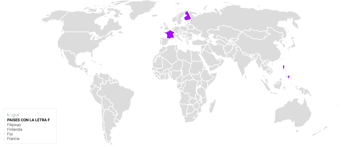Mapa de países que inician con la letra F