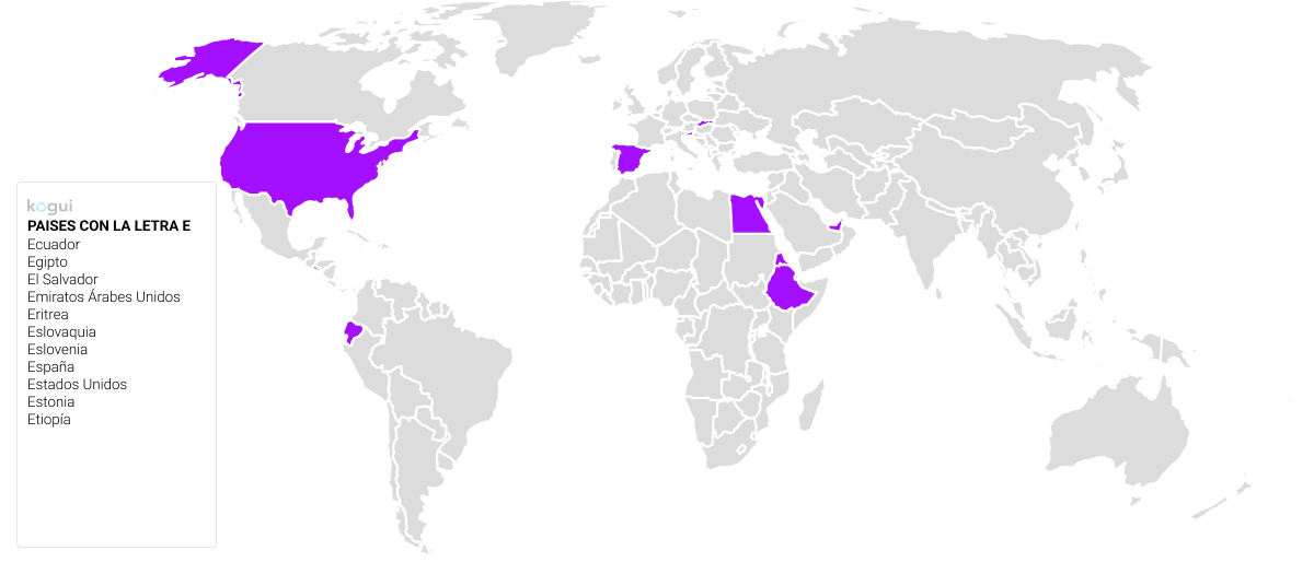 Mapa países que inician con la letra E